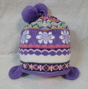 Children's Place Winter Beanie Knit Hat With Ear Flaps, 18-24 Months Pom pom